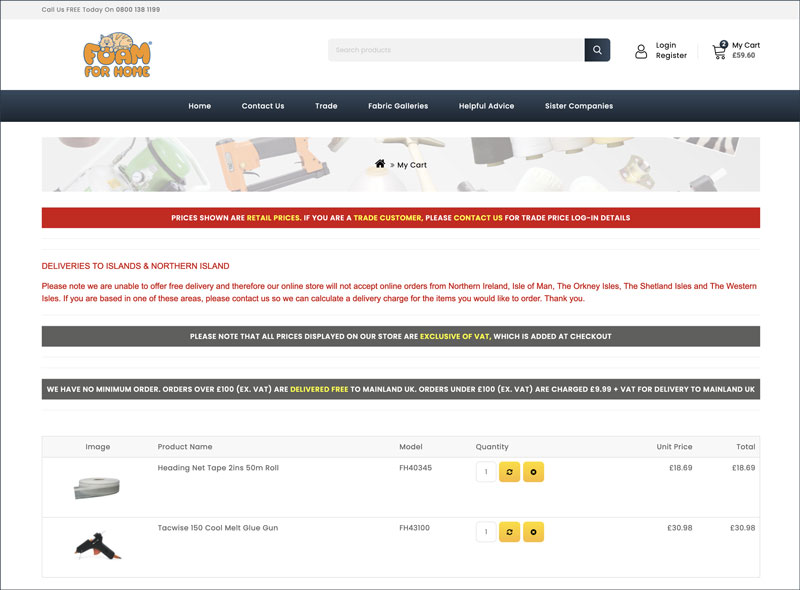 foamforhomestore.co.uk cart page